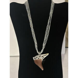 Stunning Glass Pendant Angel Fish Necklace - White Multilayered Beaded C…